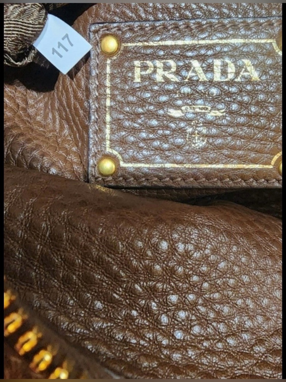 Large Prada Vitello Daino Brown Pebbled Leather Shoulder Bag Gold Hardware - Picture 7 of 12